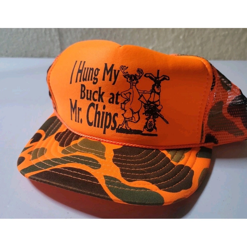 Vintage‎ Camo Hunting Hat Blaze Orange Snapback Nissin
